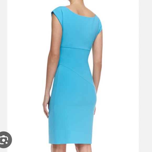 Diane von Furstenberg Bevin Short Sleeve Ruched Waist Dress, Aztec Blue 4 NWT - Picture 2 of 7